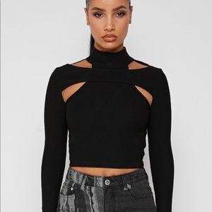 Maniere de voir HIGH NECK RIBBED CROP TOP - BLACK